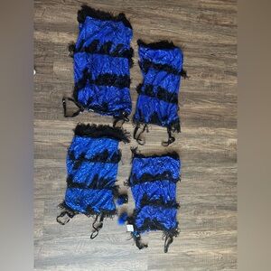 Frederick’s of Hollywood Blue Sequin Garter Sets Black Fringe Flapper Costume